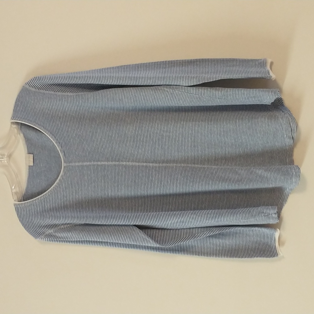 Poetry Fashion UK Blue Striped Hemp Organic Cotton Blend Top Size US 10
